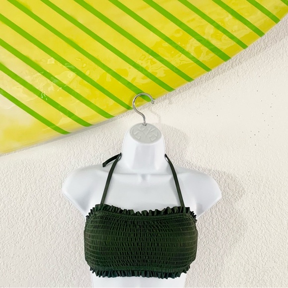 CUPSHE Olive Green Smocked Tie Back Bandeau Bathing Suit Top Size Medium - Picture 3 of 7